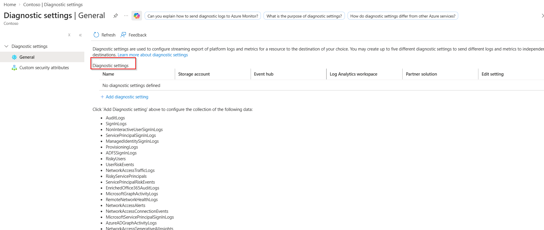 Unable to select event types for logging or logging destinations in ...