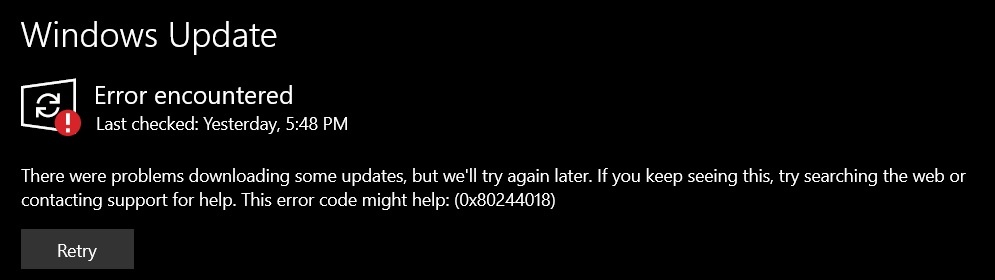 Windows Update showing Error- Unable to update - Microsoft Q&A