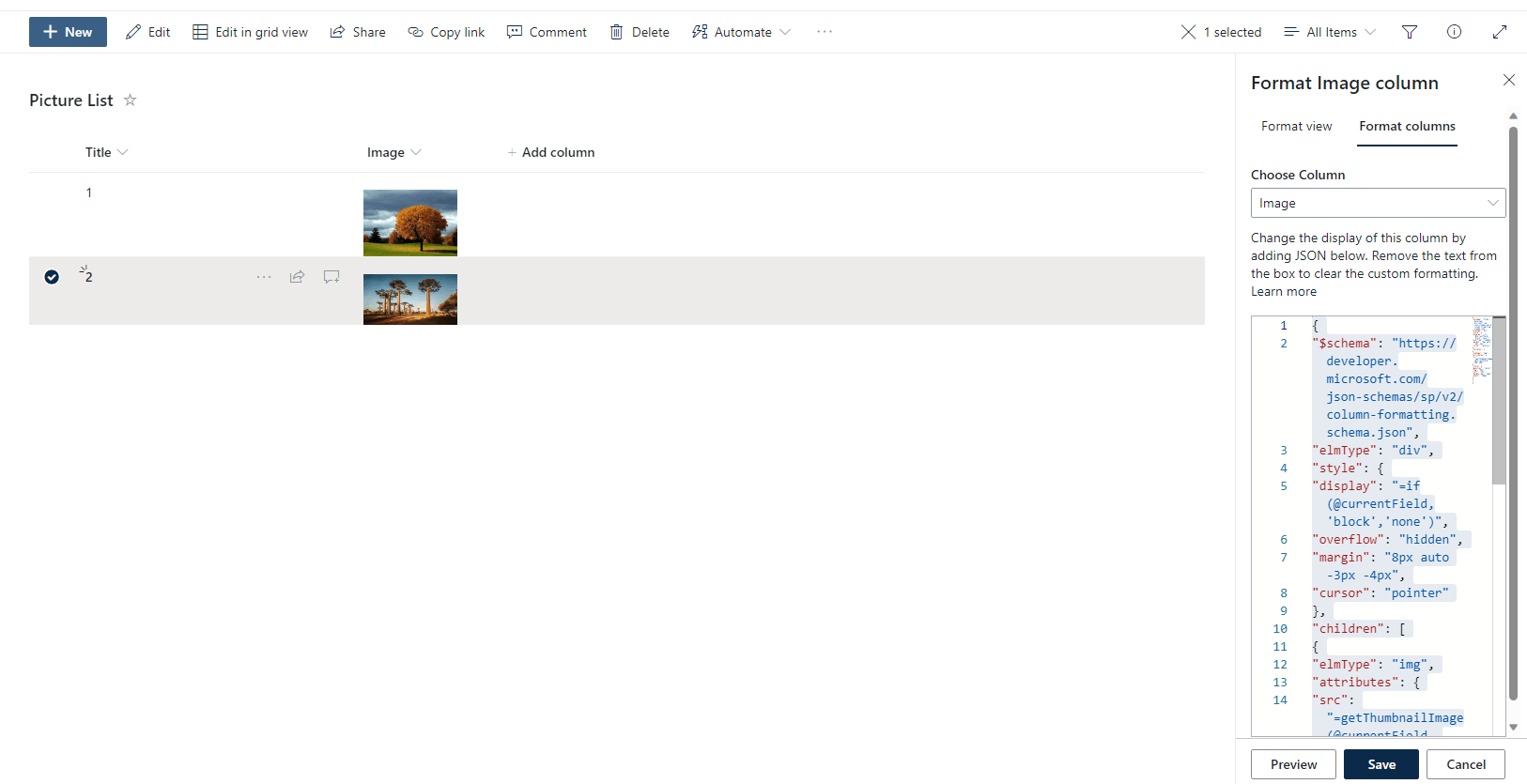Sharepoint JSON column formating not diplaying thumbnail in sharepoint ...
