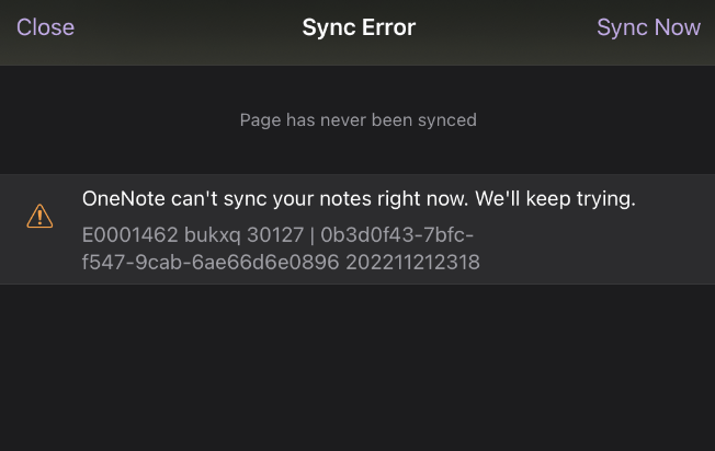 One note syn error E0001462 bukxq 30127 - Microsoft Q&A