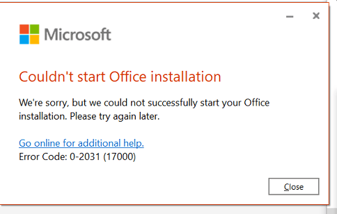 Couldn't start office installation for MS Project error code 0-2031 ...