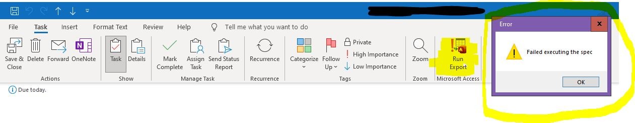 MS Outlook Task for Exporting gives "Failed executing the spec" error ...