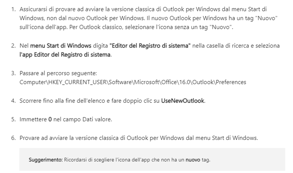 Come passare dal nuovo Outlook a Outlook classico? - Microsoft Q&A