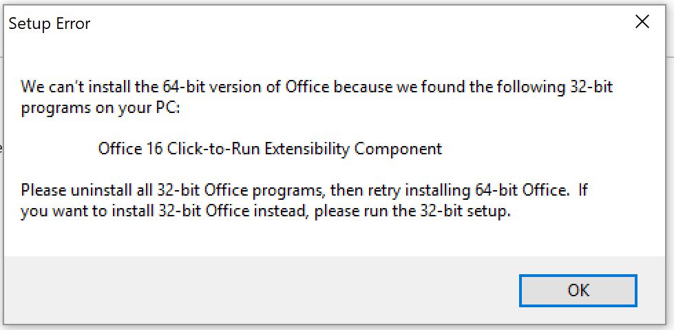 Unable to install Access 2016 runtime with Office 365 on Windows 10 ...