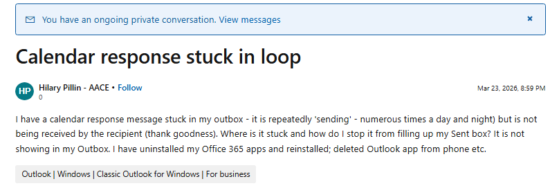 Calendar response stuck in loop - Microsoft Q&A