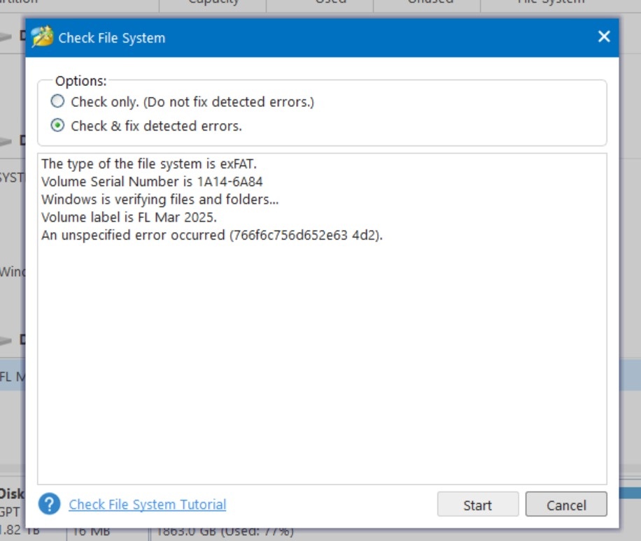 What to do with a chkdsk error of 766f6c756d652e63 4d2 and