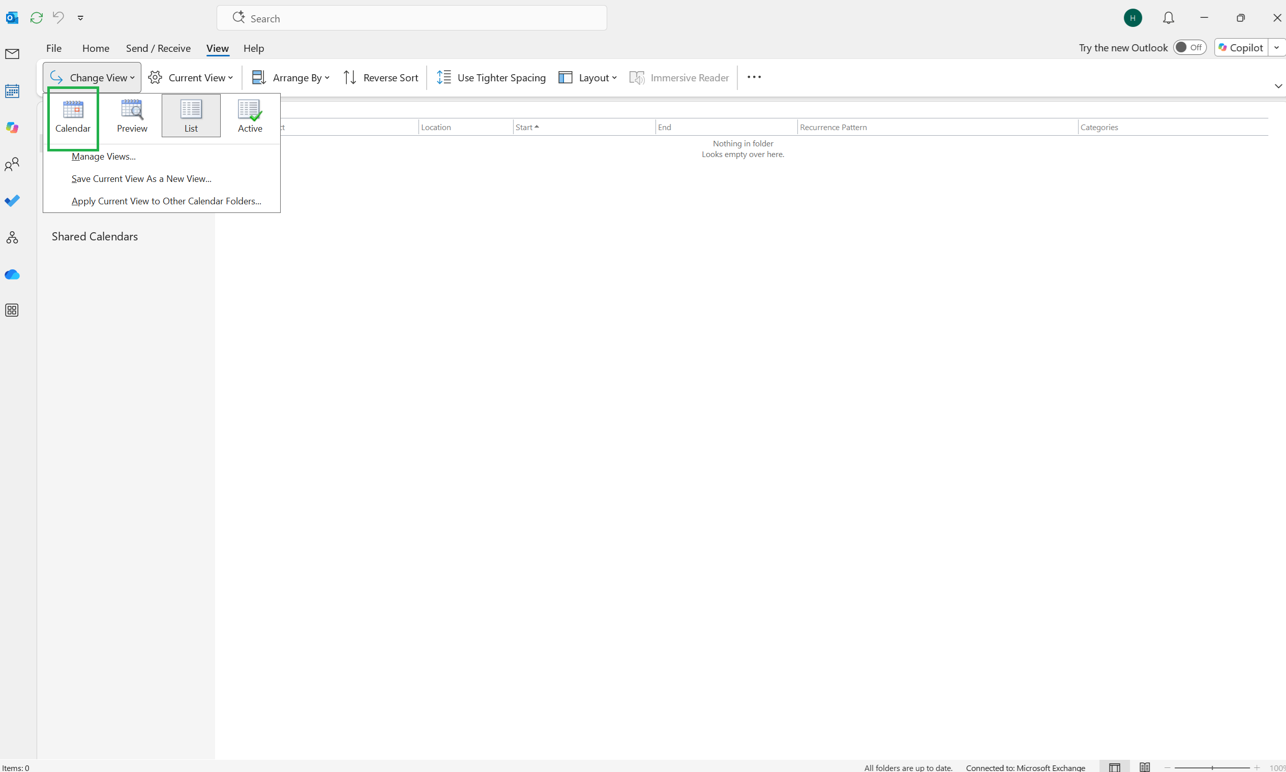 how to change classic outlook search view on a shared calendar ...