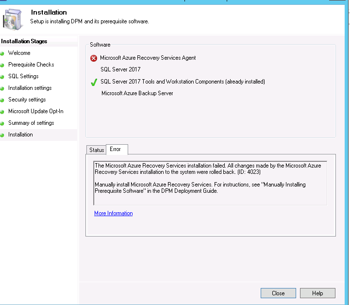 MARS agent fail to install during installation of MABS - Microsoft Q&A