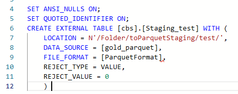 Getting a parse error when trying to create an external table in ...