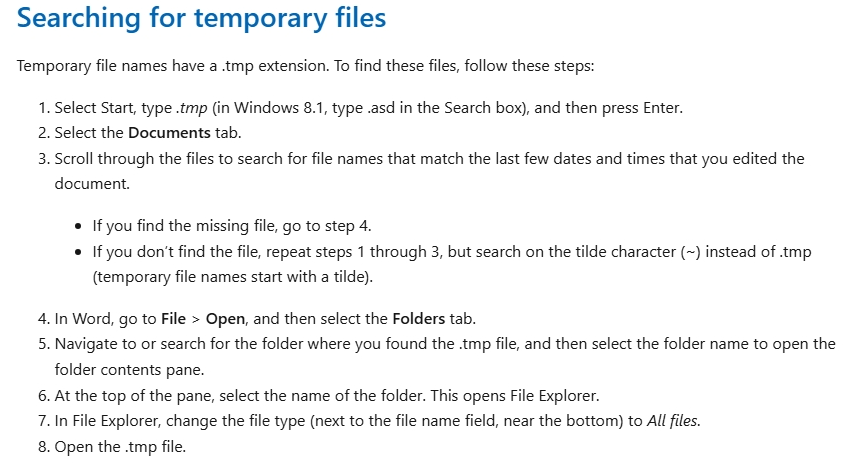 MS word autosave didn't work, autorecover didn't work and no prompt to ...