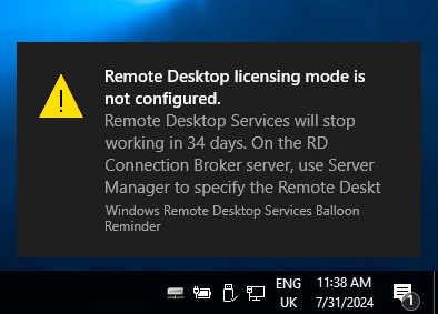 Remote Desktop Licensing Mode is not configured