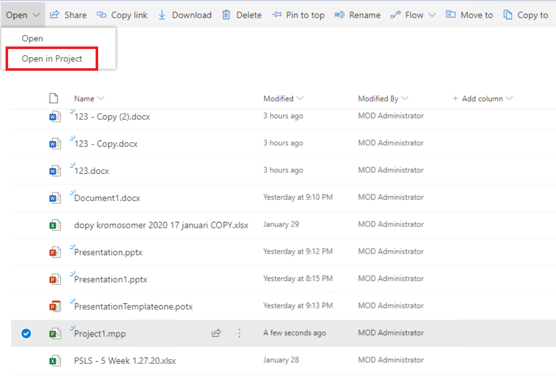 Unable to Open project MPP file in SharePoint Online - Microsoft Q&A