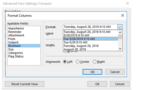 I want my Outlook email list to show the date and time of the email ...