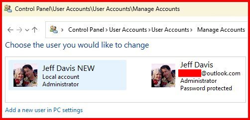 Control Panel User Accounts