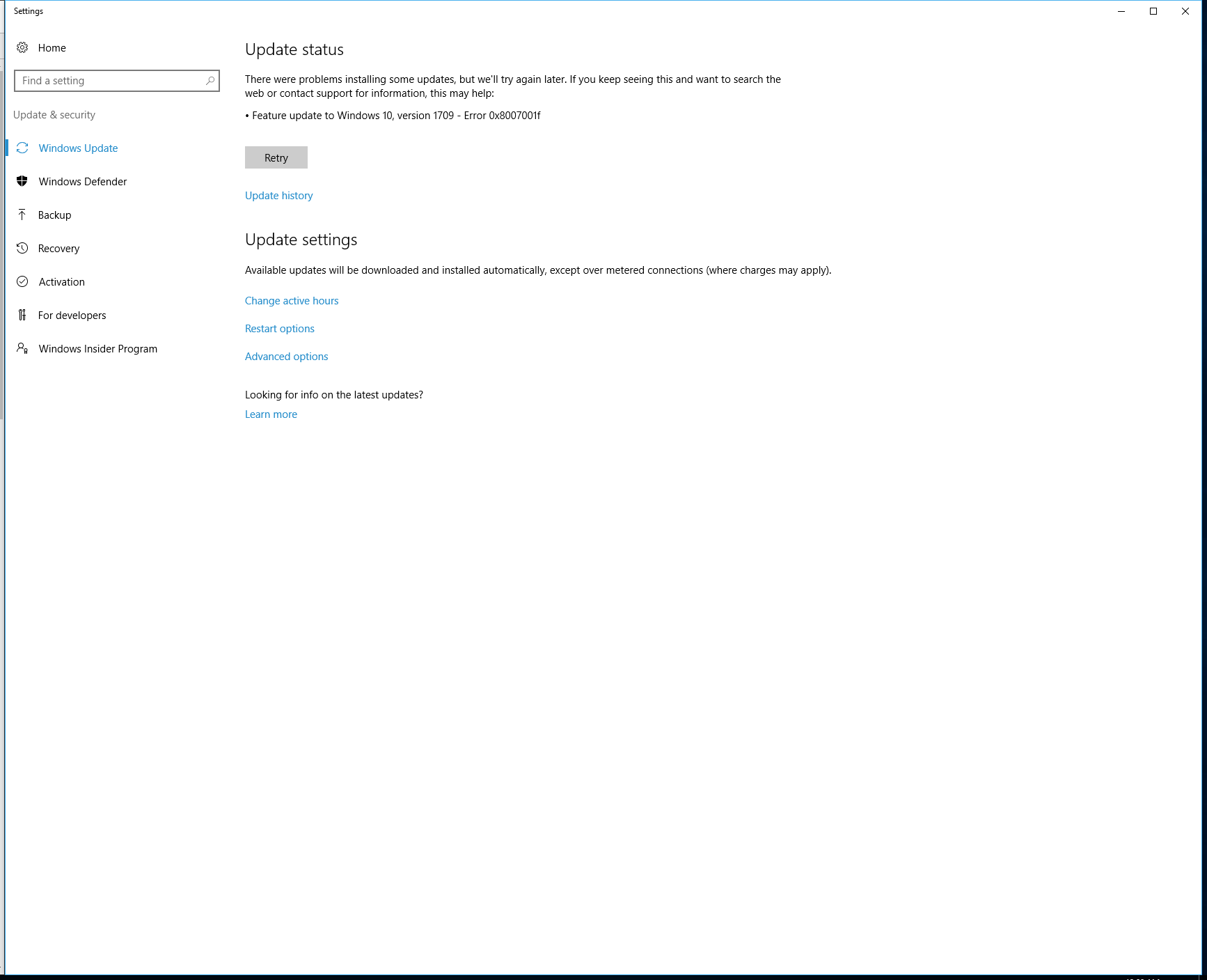 Windows 10 Version 1709 update fails consistently - Microsoft Q&A