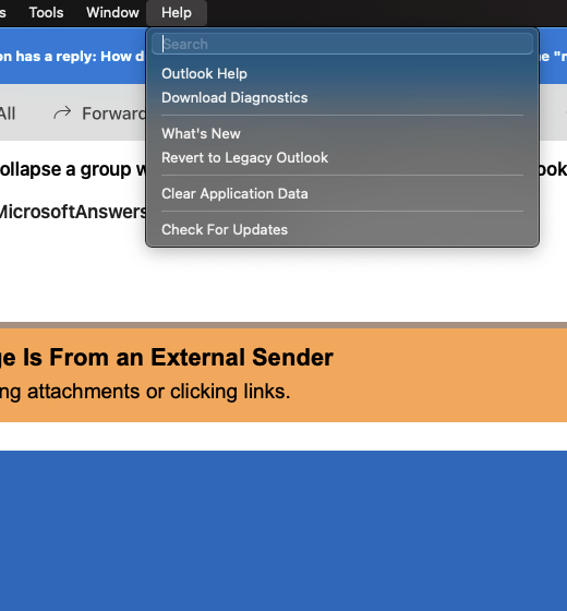How do you collapse a group when looking at a mail folder in the 