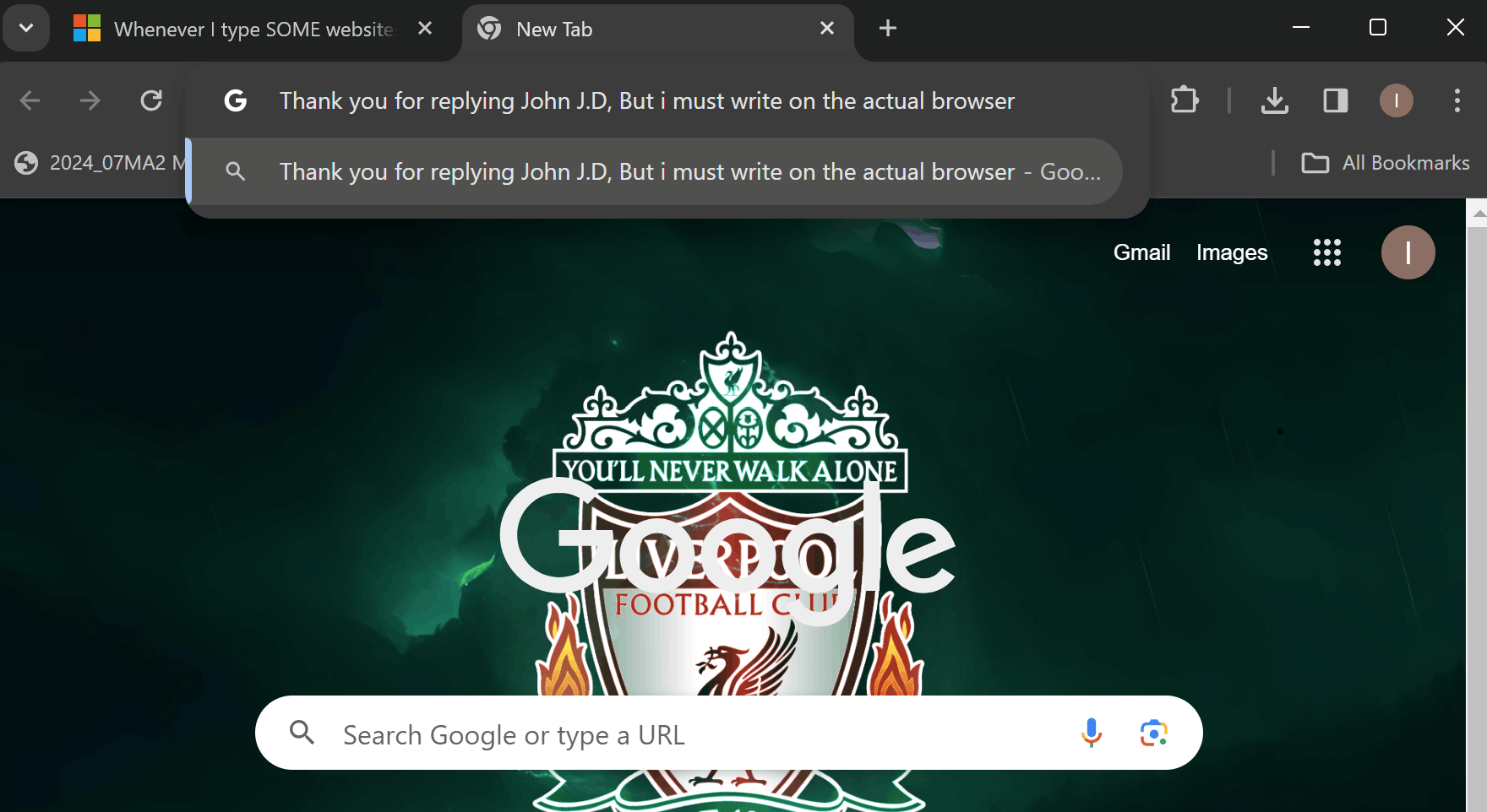 Whenever I type SOME websites the typing thing always goes to the front ...