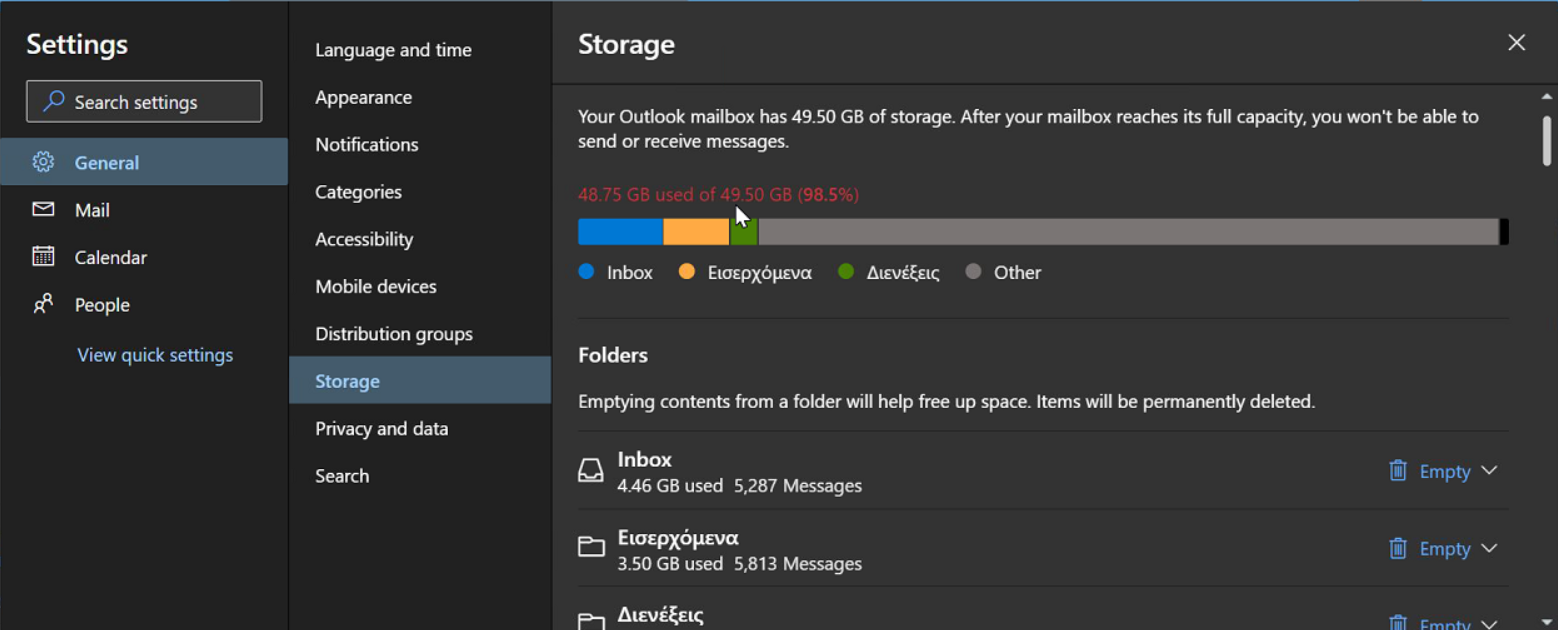 Mailbox storage is full by 