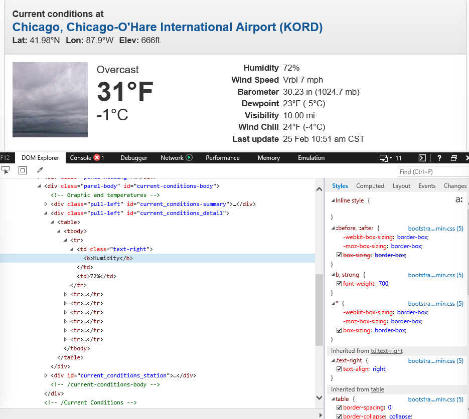 HTML source weather