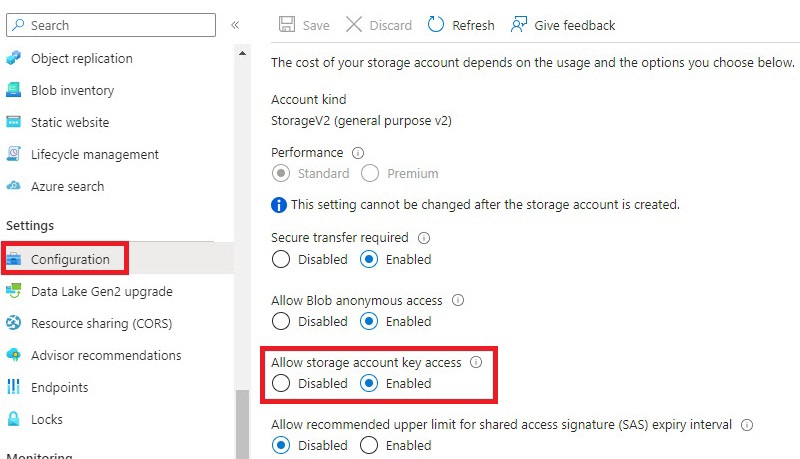 azure storage allow shared key access