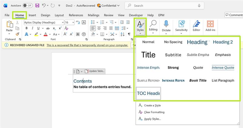 Table of Contents Formatting Issue - Microsoft Q&A