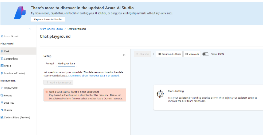 Unable to Add Data Source in Azure OpenAI - Microsoft Q&A