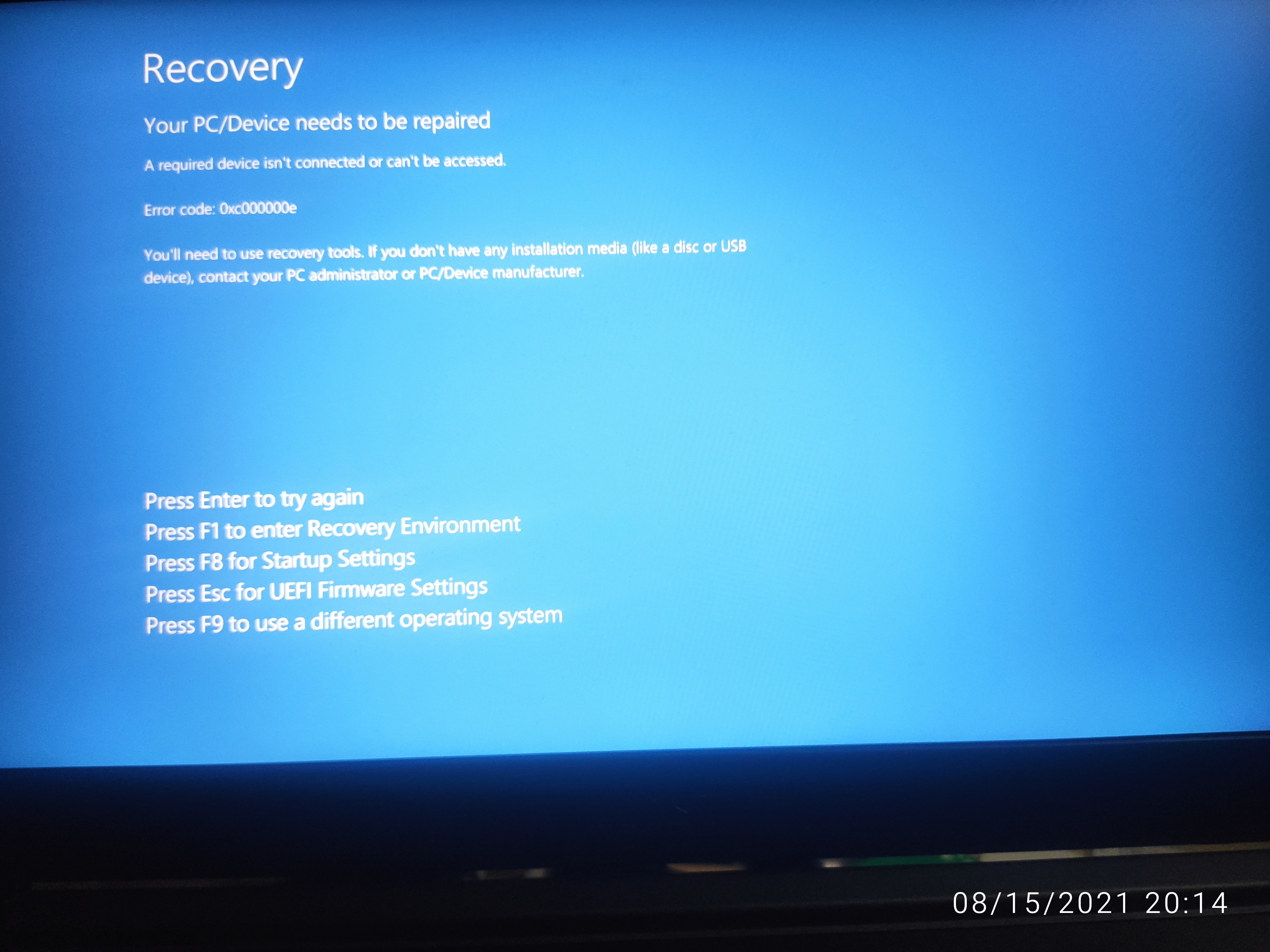 Got 0xc0000000e error after Windows 10 dual boot alongside