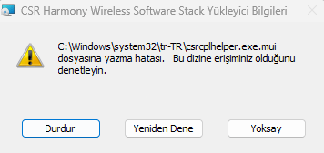 Dosyaya yazılırken hata oluştu: C:  WINDOWS  system32  tr-TR