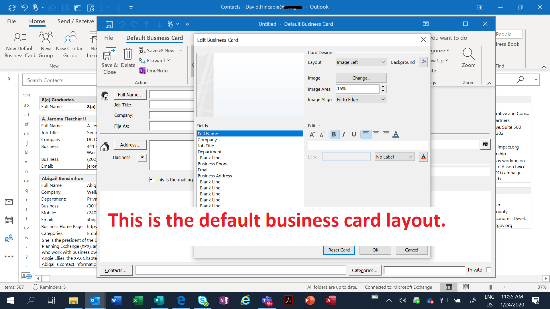 Business card template and new contact template defaults - Microsoft Q&A