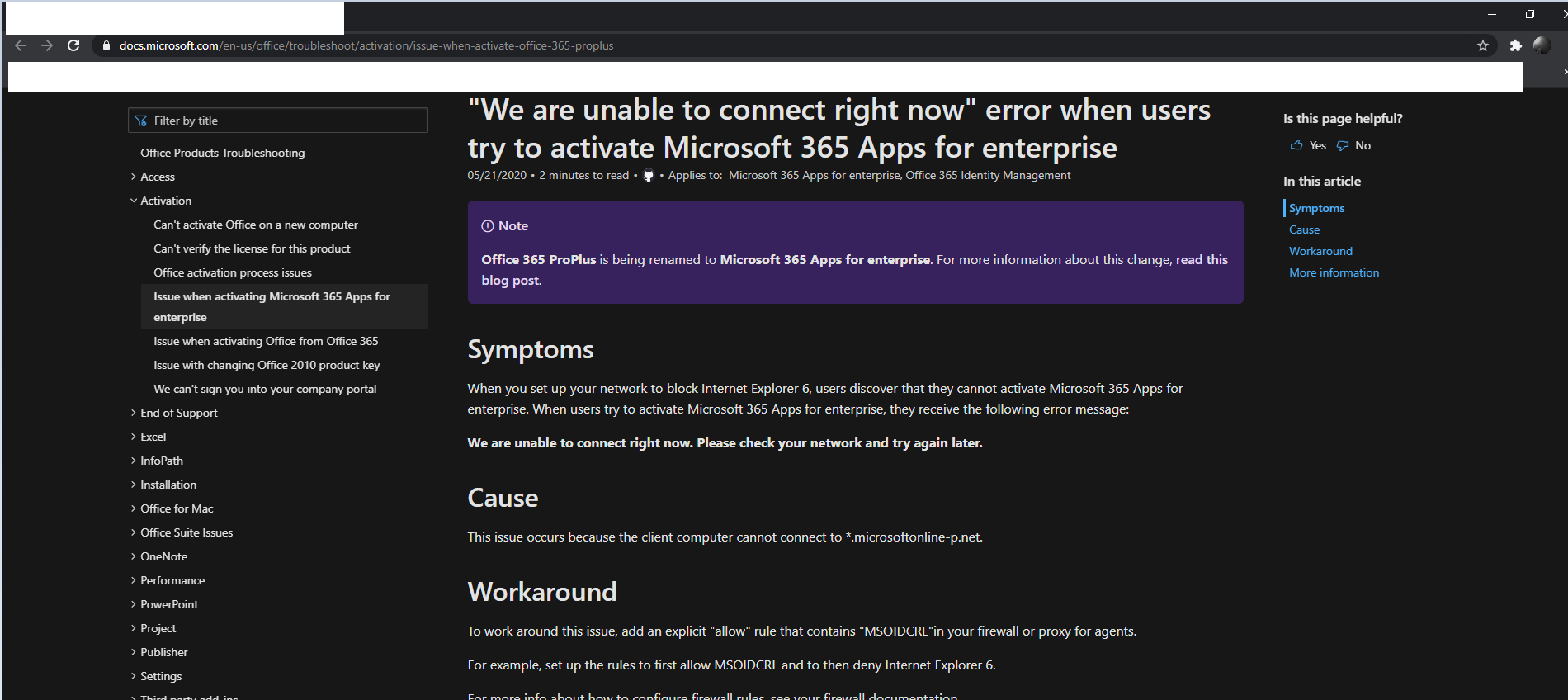 Unable to sign in or activate Microsoft apps from Microsoft 365 apps ...