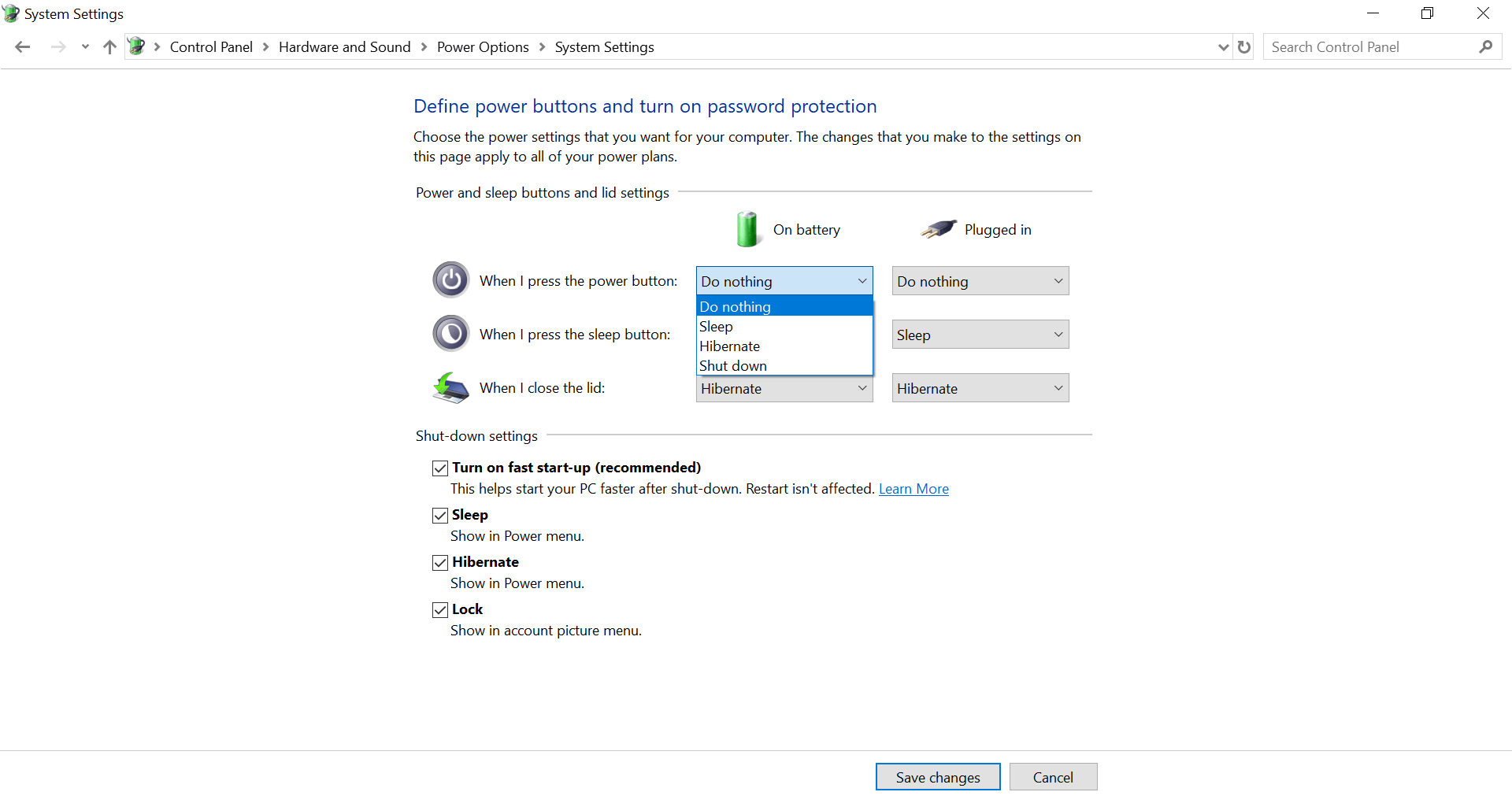 'turn off the display' option is missing from power buttion config ...
