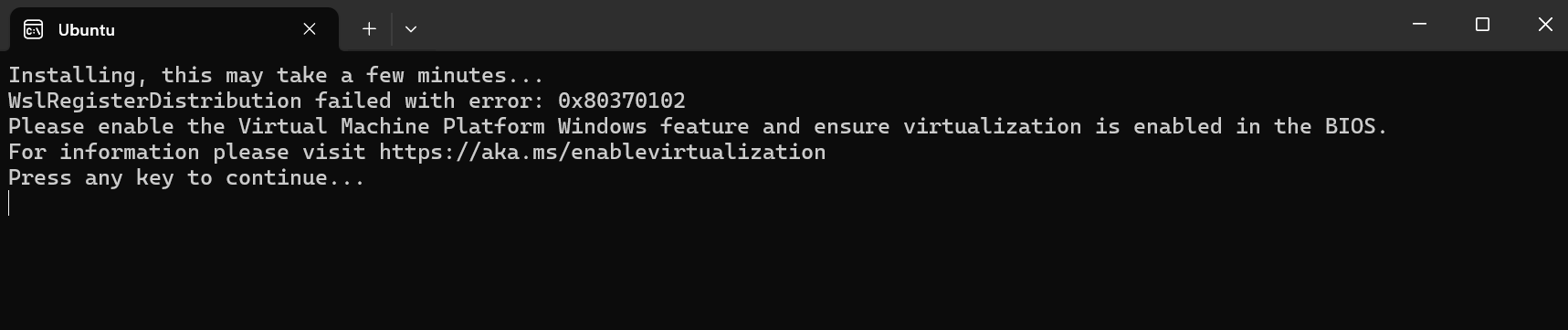 WslRegisterDistribution failed with error: 0x80370102