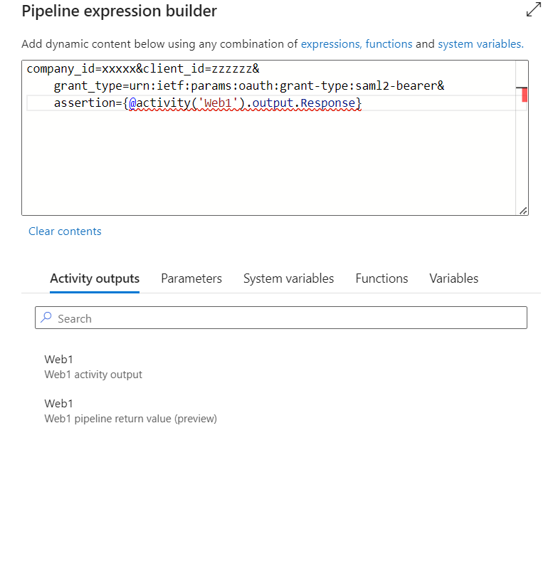 How to post saml request contain assertion is output of another web