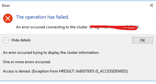 Access Denied when trying to connect to Failover cluster from ...