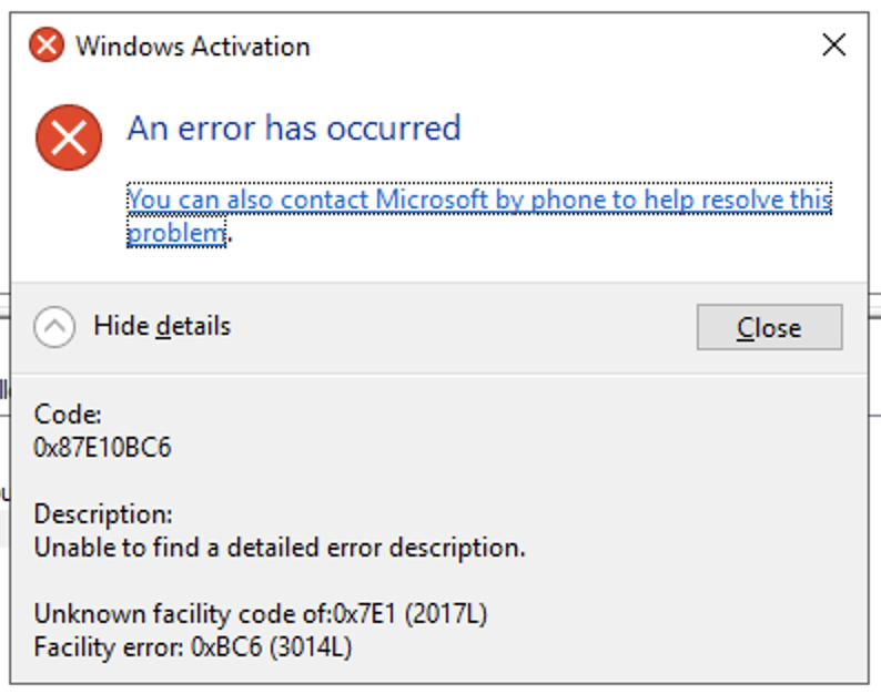 Windows Activation Error