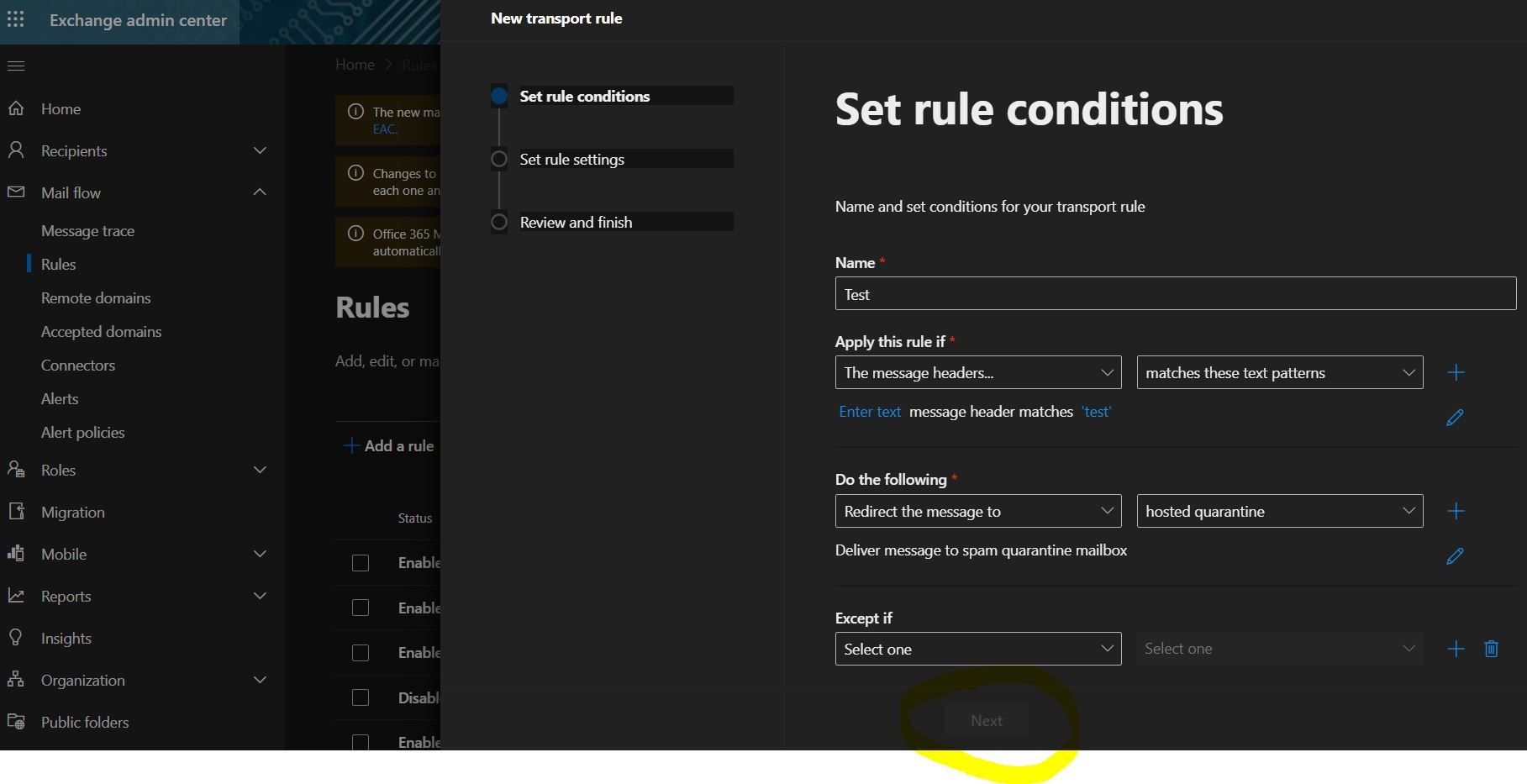 Unable To Create a Transport Rule Using Message Headers - Microsoft Q&A