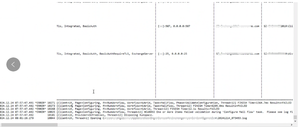 HCW8092 One or more items failed validation during 'Configure Mail Flow ...