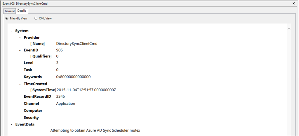 Azure AD Connect - Warning Event ID 905 - Source
