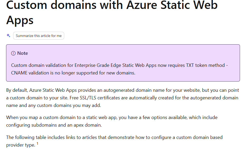 I am unable to add a custom domain to the primethought statiic web app ...