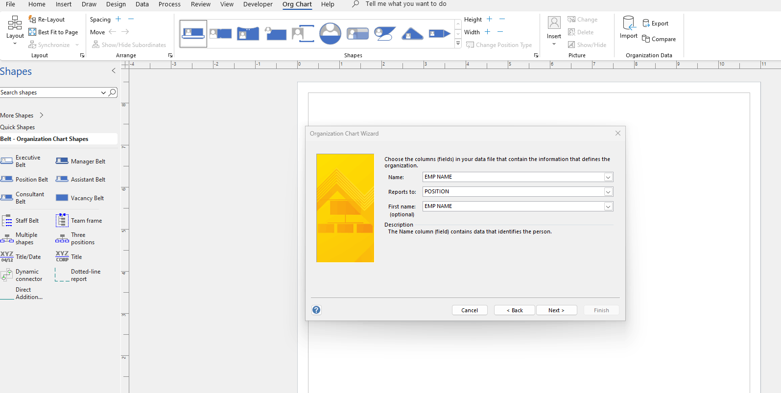 Visio #employee by default is showing up 1 in organization chart wizard ...