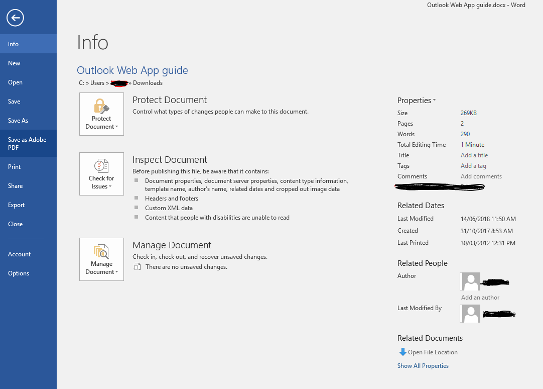 Word opening in Info Tab - Microsoft Q&A