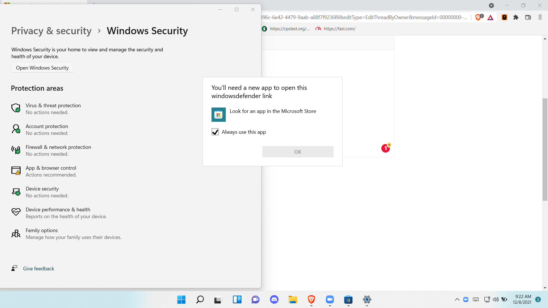 you will need a new app to open this windows defender link . Windows ...