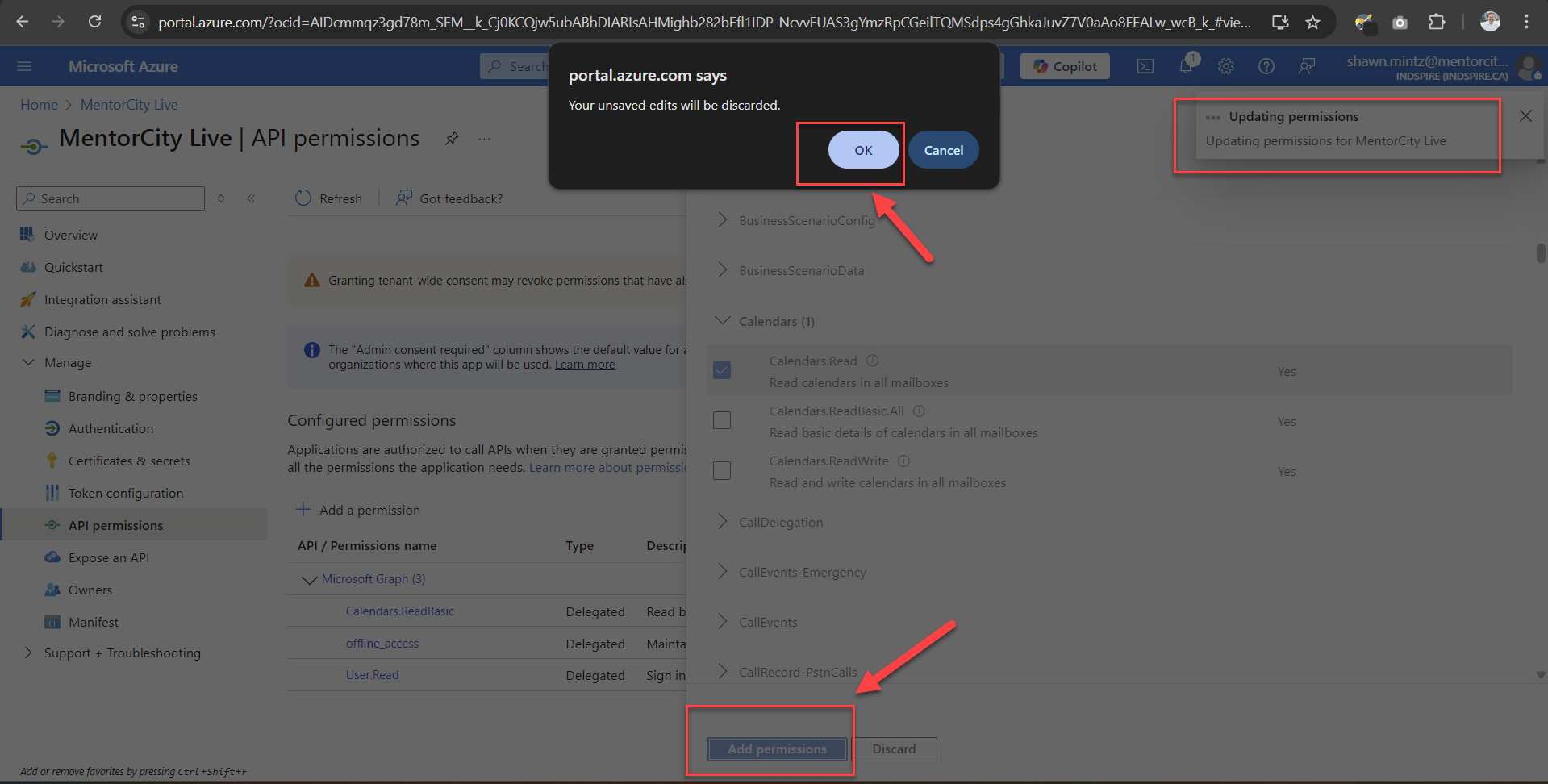 I'm unable to add and remove Graph permissions. - Microsoft Q&A