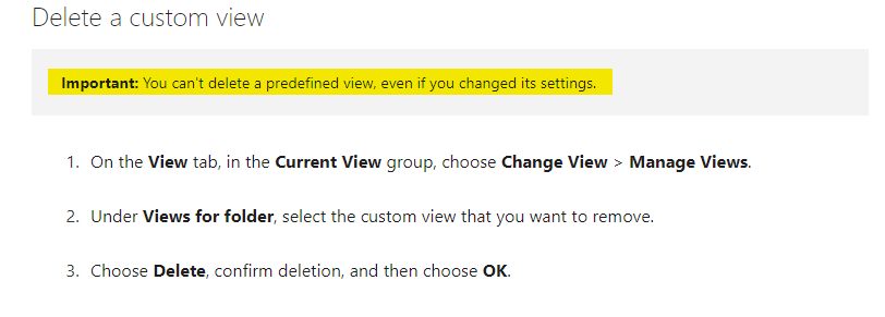 I am unable to delete a custom view - Microsoft Q&A