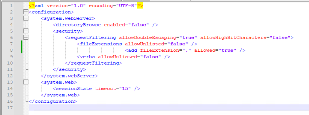 IIS Error for (dot) code