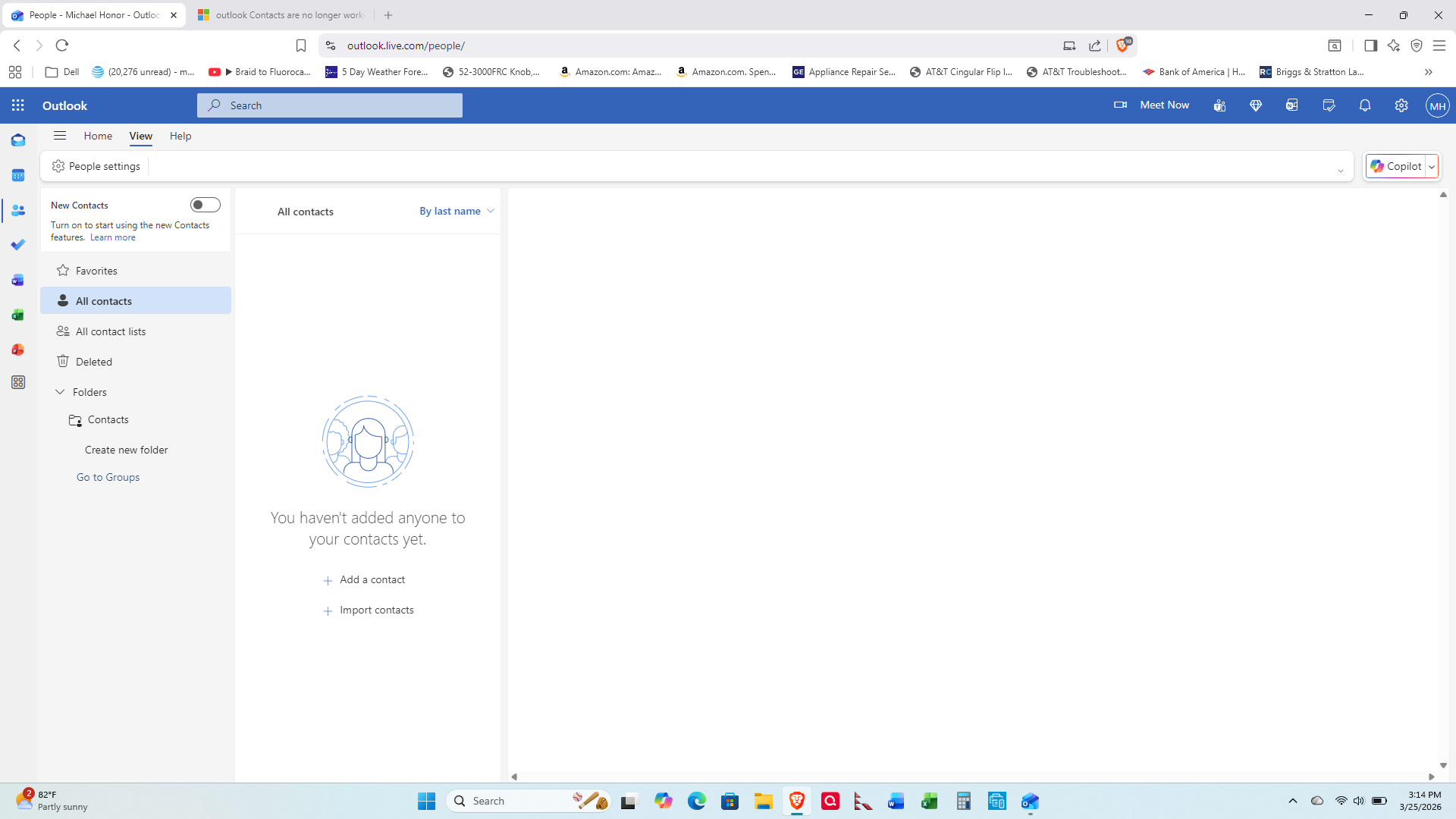 Screenshot, No Contacts in outlook.com either