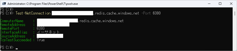 Test-Connection の実行結果
