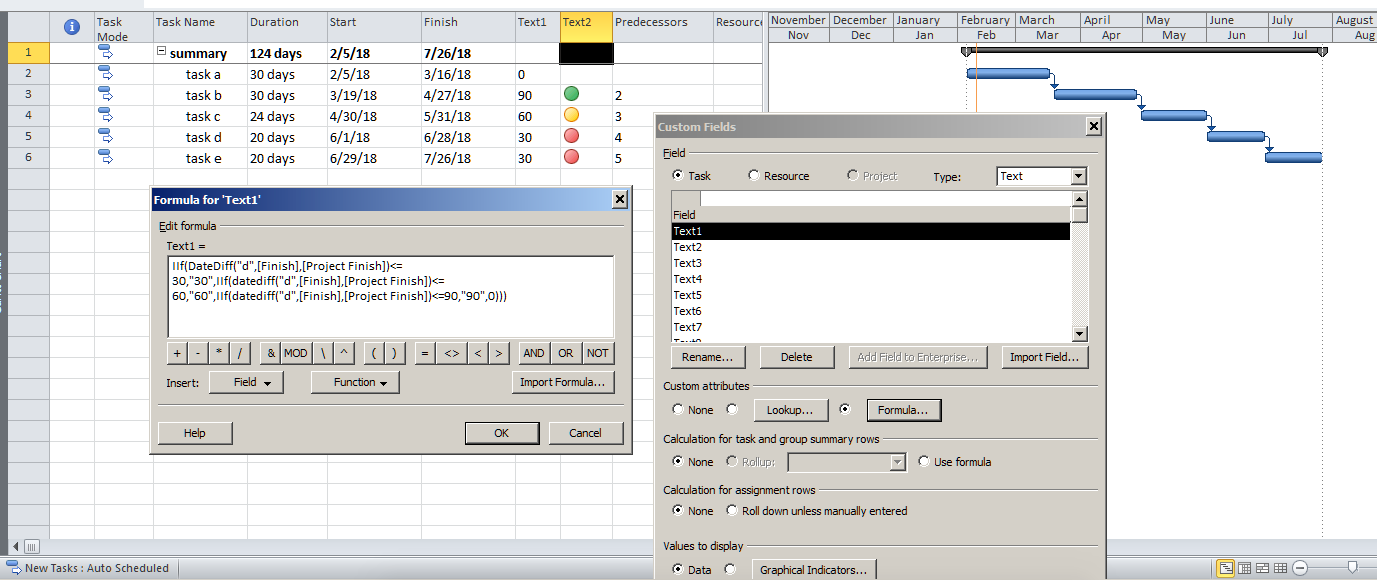 MS Project 2016 Formula for a finish variance graphical indicator ...