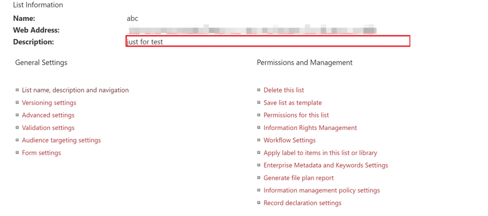 SP List Description - not visible to list user - Microsoft Q&A