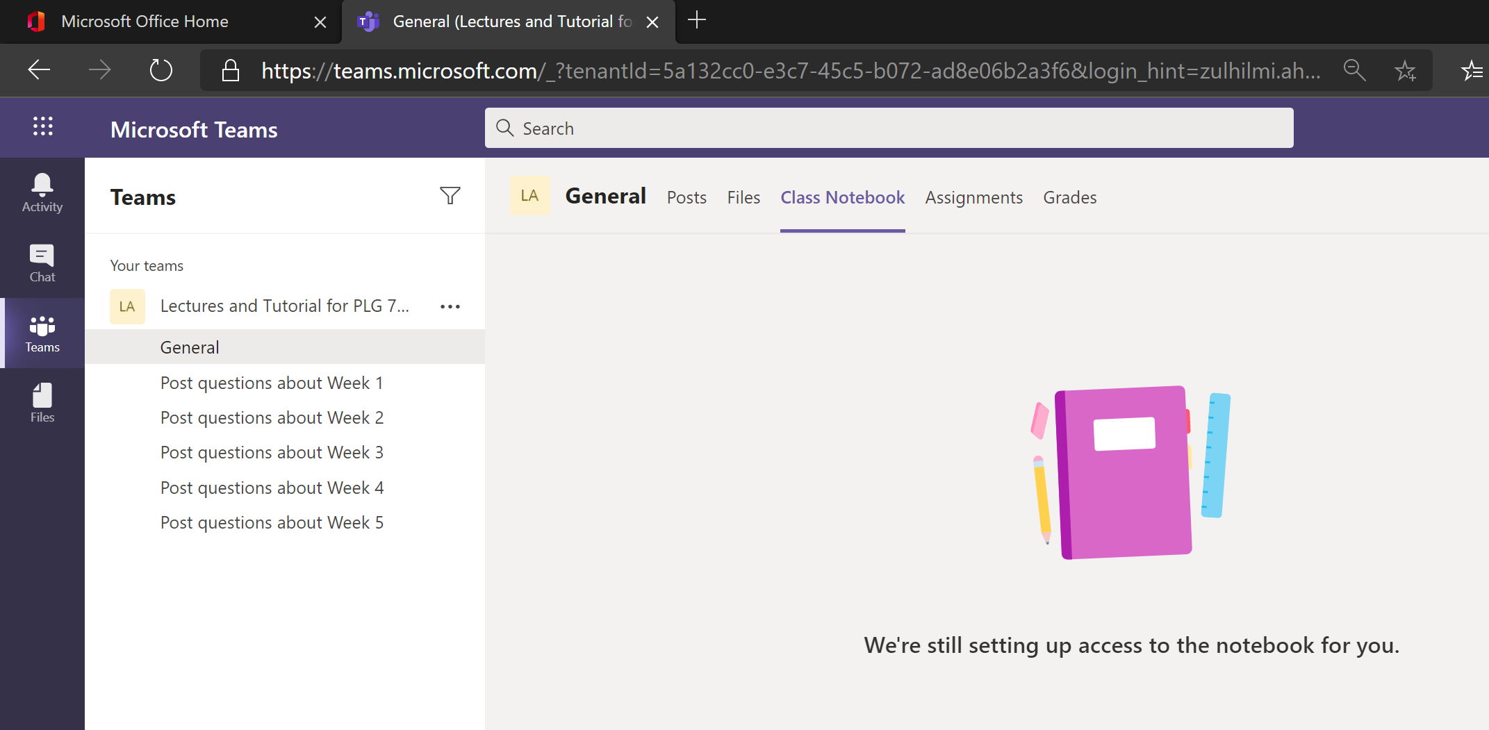 We're still setting up access to the notebook for you (Microsoft Teams ...